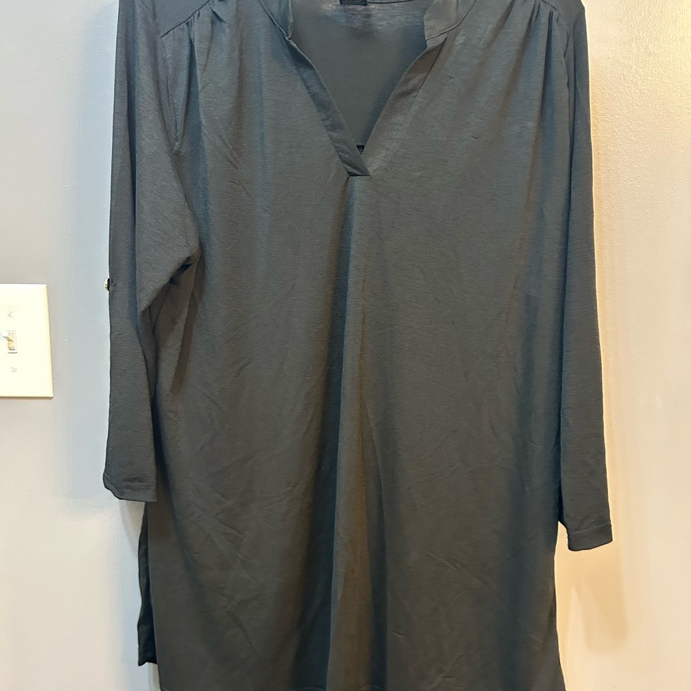 Plus Size 3/4 Sleeve Stand Collar Tunic Plus